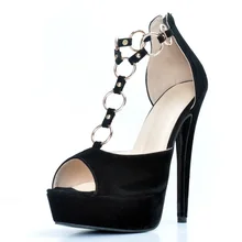 Hot Selling Black Flock Suede Sandal Woman 2018 Peep Toe T-strap High Heel Shoes Sexy Chains Decorations Platform Dress Sandal Hot Selling Black Flock Suede Sandal Woman 2018 Peep Toe T-strap High Heel Shoes Sexy Chains Decorations Platform Dress Sandal