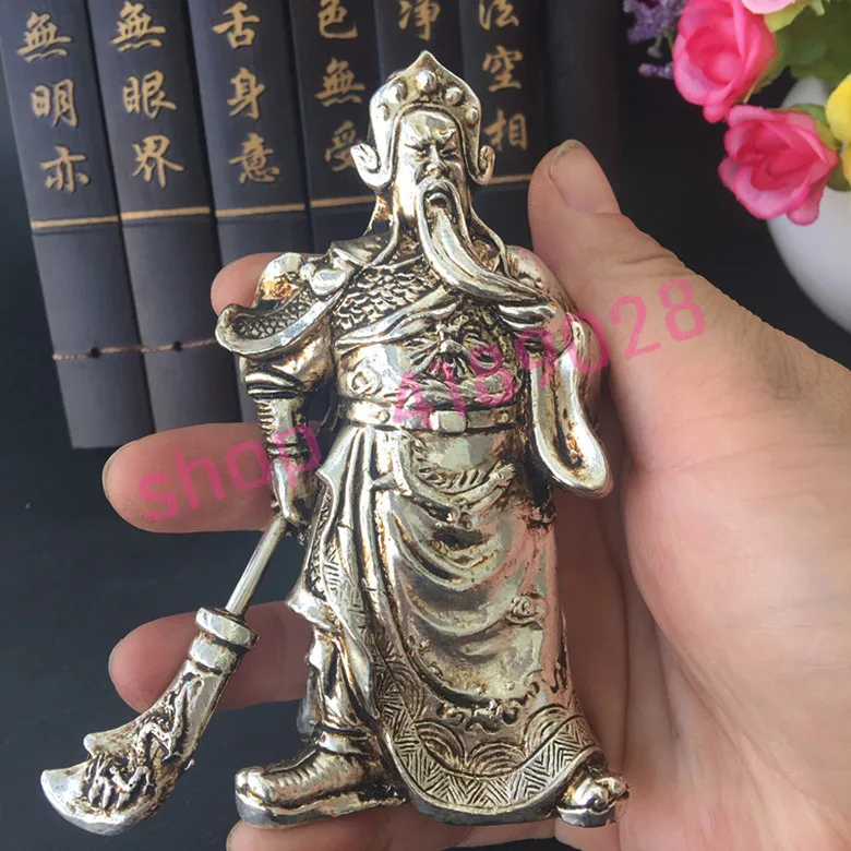 

Pure white copper, Wu God of wealth, Guan Gong playing knife, handicraft ornaments, antiques collection.