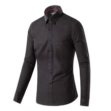 New Fashion Slim Fit Solid Black Color Cotton High Quality Casual Shirt Men’s Social Dress Shirt Full Sleeve Turn Down Collar