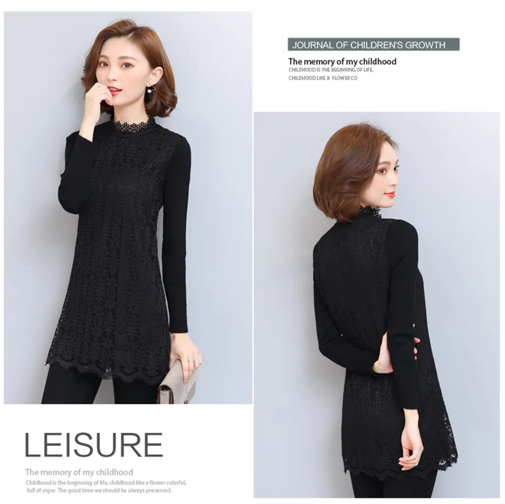 Autumn-Winter Thicken Women Lace Dress 2017 All Match Sweater Sleeve Wine Lace Dress vestido Plus Size 3XL bodycon Work Dress  (1)