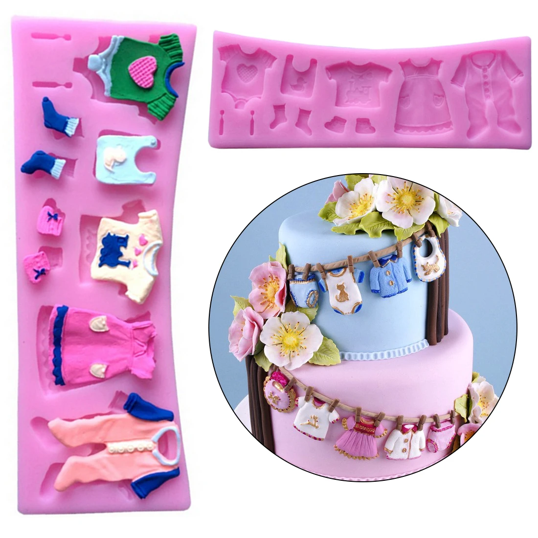 

3D Baby Clothes Shower DIY Silicone Mould Fondant Kitchen Cake Decorating Mold for Chocolate Baking Tools moule silicone