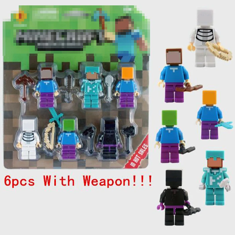 6pcs/set Minecraft Toy With Weapon Hanger Action Figure Minecraft Set 3D Models Classic Collection Toys For Children Hot Sale #H