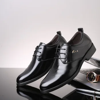 

2020 New Fashion Men Formal Shoes PU Leather Lace-Up Business Men Shoes High Quality Men Dress Shoes Men Flats 1