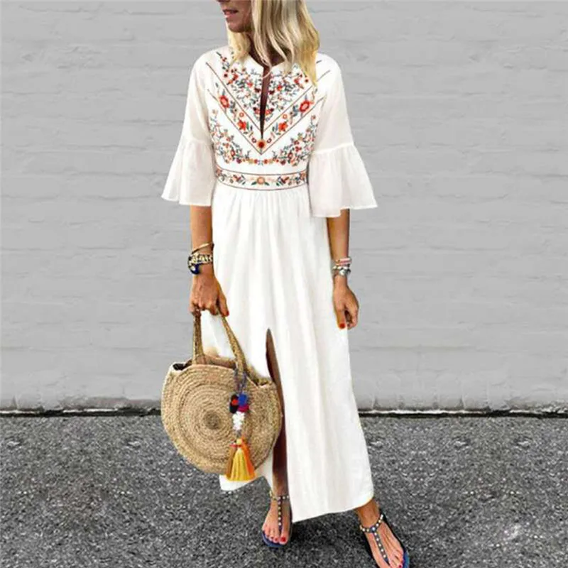 

Women's Summer Boho Holiday Robe Dress Party Casual Linen Kaftan Loose Dress