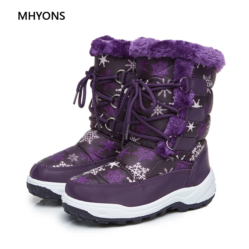 

MHYONS New Kids Snow Boots Winter Waterproof Mid-Calf Children's Shoes Flat Warm Plush Winter Boot For Girls Boys Fashion Boots