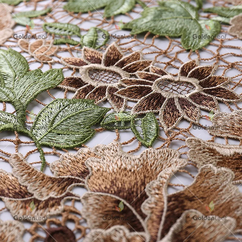 

Color embroidery water soluble milk silk lace embroidered fabric hollow fabrics-320gsm
