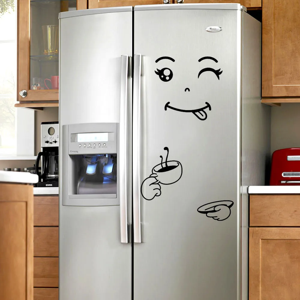 

KAKUDER Cute Sticker Fridge Happy Delicious Face Kitchen Fridge Wall Refrigerator Vinyl Stickers Art Wall Decal Home Decor Jan17