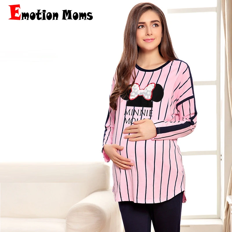 Emotion Moms Maternity Clothes Long sleeve Breastfeeding Sleepwear Nursing Pajamas for Pregnant Women Maternity nightgown