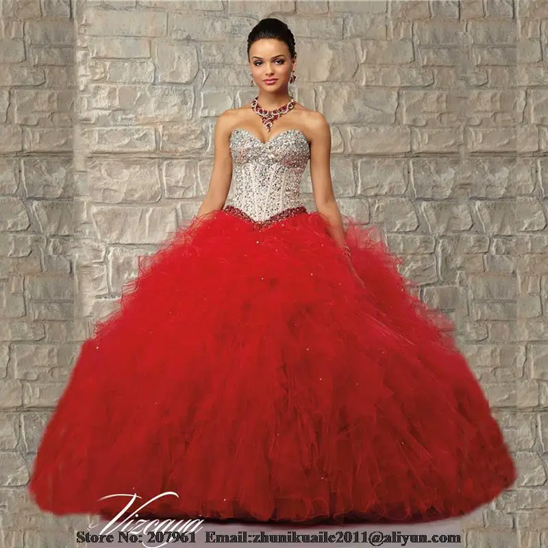 Coral /Blue/Red quinceanera dresses for 15 year girl Ball Gown Crystal