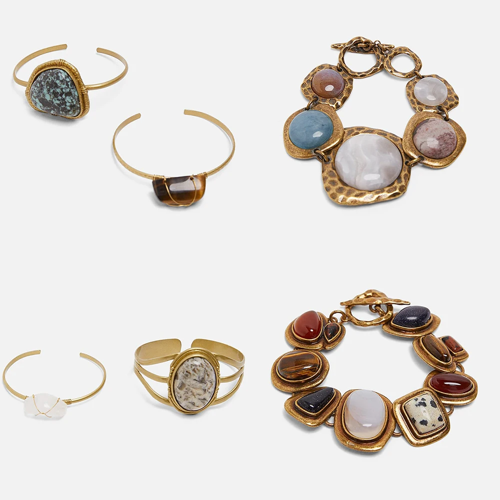 Flatfoosie, богемные браслеты Za, браслеты для женщин, кожа, Леопардовый принт, винтажный камень, кристалл, Свадебный массивный браслет