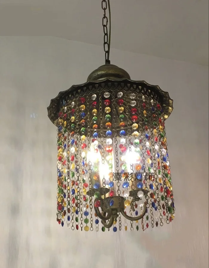 

Colorful crystal pendant Light Bohemia Creative coffee bar personality retro lamp living room clothing shop lamp ZA BXY26