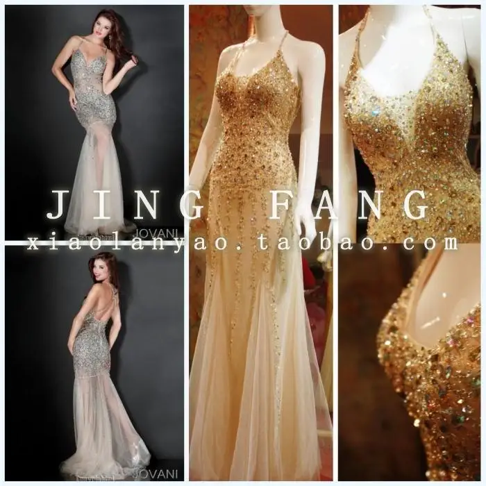 

free shipping new style luxury crystal party gown vestido de festa robe de soiree 2014 hot sale sexy backless long prom dresses