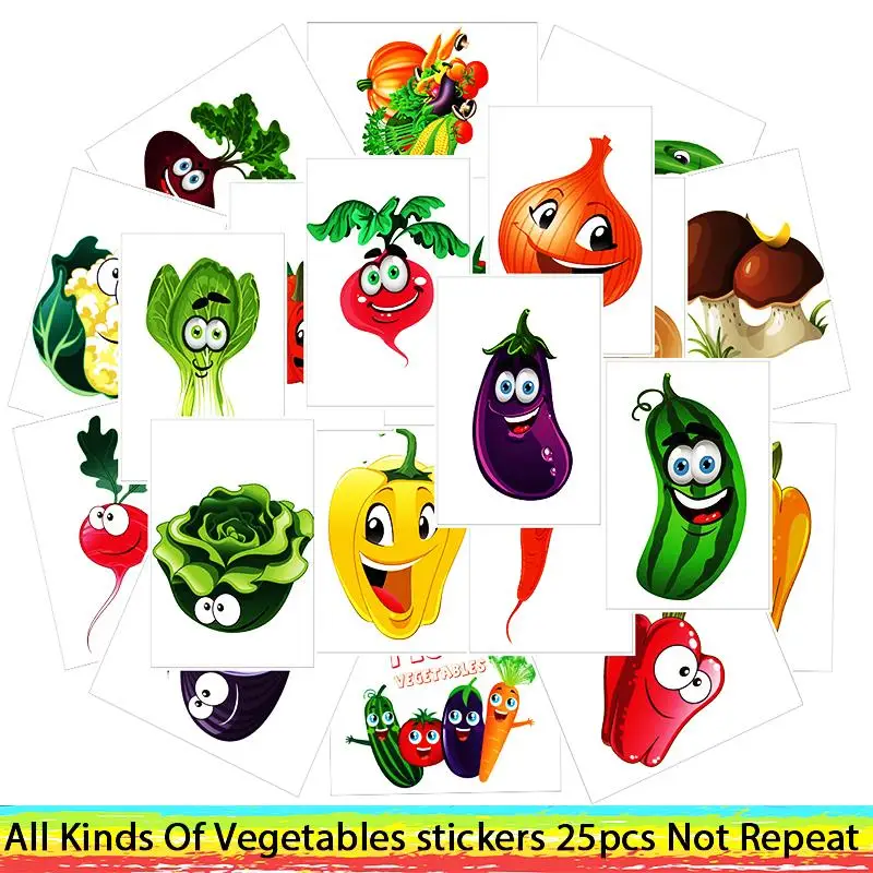 

25Pcs/Lot Waterproof All Kinds Of Cartoon Vegetables PVC Stickers For Laptop Motorcycle Skateboard Luggage Decal Toy Sticker
