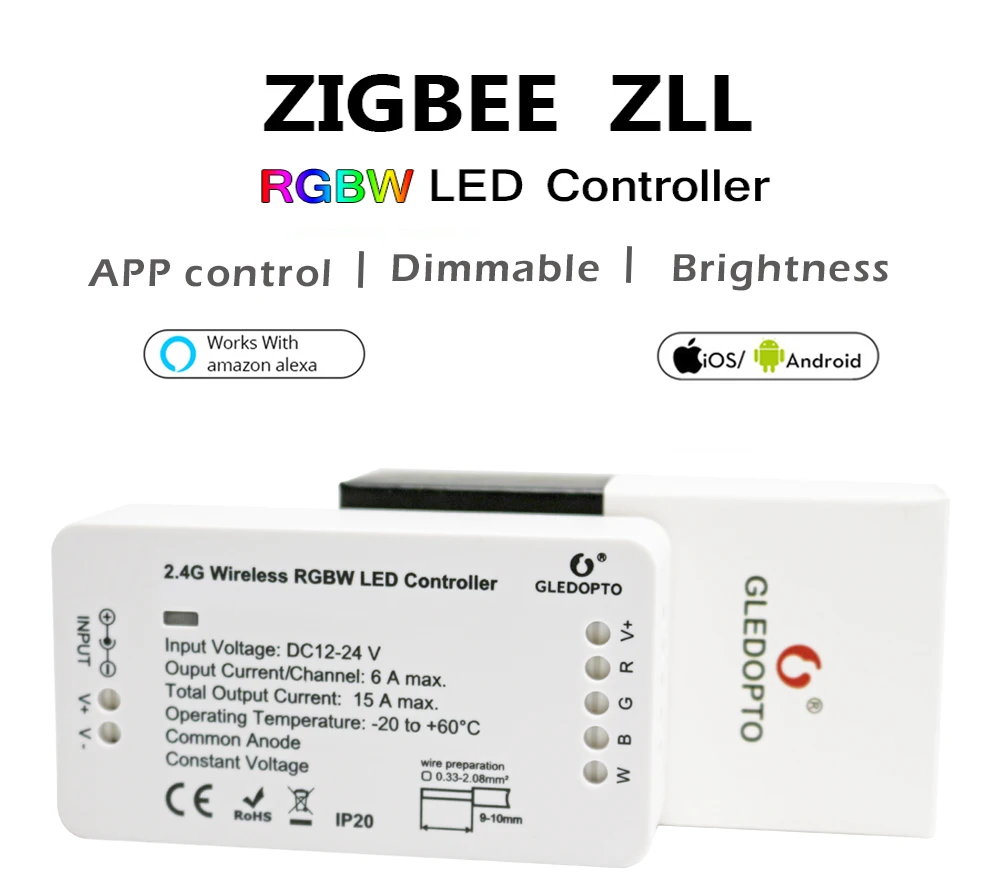 

DC12-24V ZIGBEE RGBW Led Controller ZLL smart phone APP Amazon alexa voice control For Colorful RGBW LED Strip Light Ribbon Tape