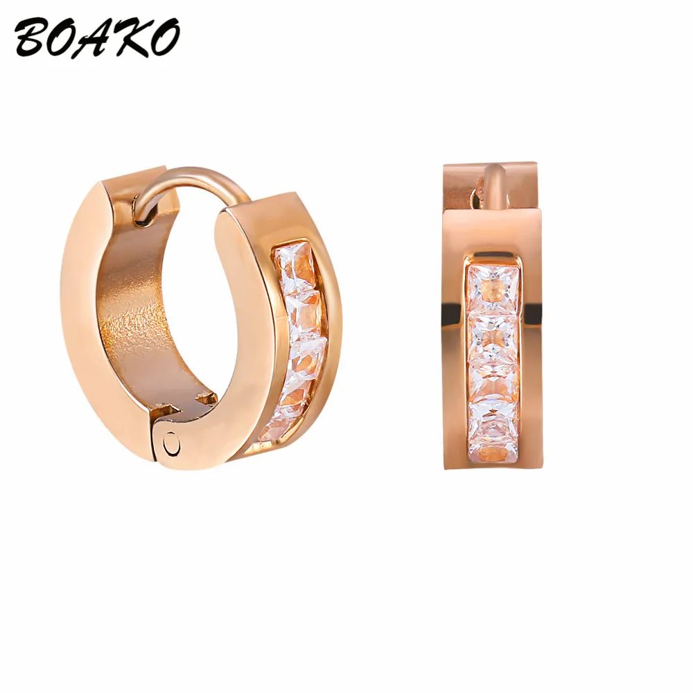 

BOAKO Small Hoop Earrings For Women Rose Gold Huggies Earrings Simple Boho Ladies Girls Fashion Jewelry 5A Inlay Zircon Bijoux