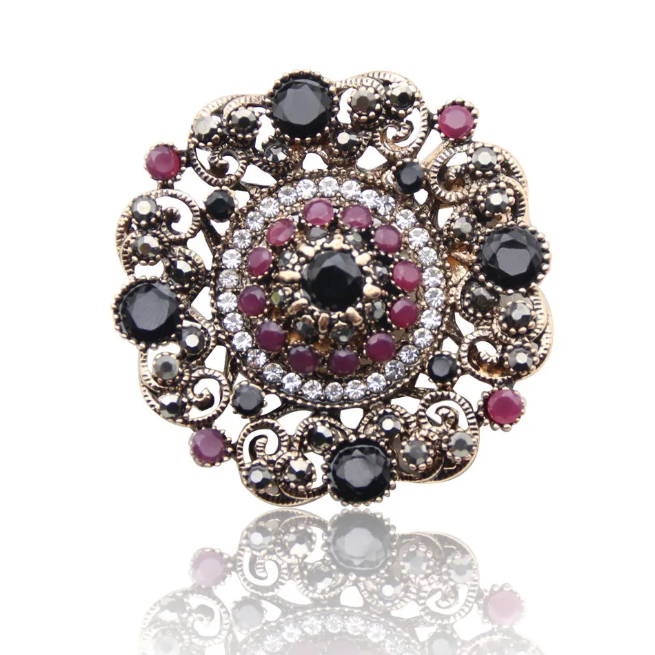 

Fashion Round Vintage Morocco Brooch Women Gold Color Rhinestone Brooches Lapel Hijab Scarf Pins Engagement Party Festival Gift