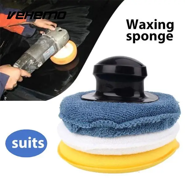 Vehemo with Handle Buffing Pad Polishing Sponge Car Care Waxing Sponge