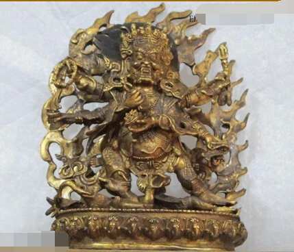 

xd 002872 Tibet vintage Bronze gild Fire clouds backlit Buddha Six-arm Mahakala statue
