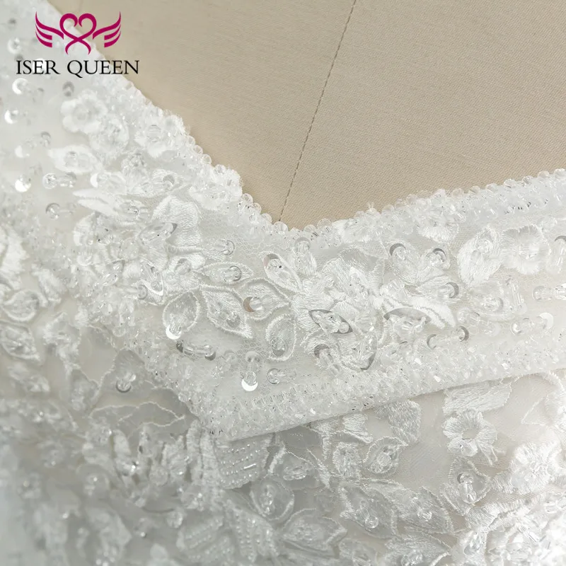 Винтажное кружевное свадебное платье с вышивкой трапециевидной формы с рукавом-крылышком и v-образным вырезом, с блестками, жемчугом, бисером размера плюс, кружевные свадебные платья WX0109