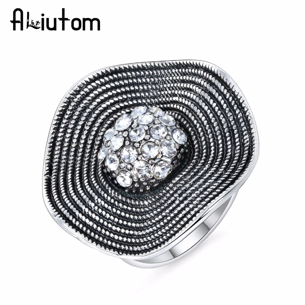 

ALIUTOM Hot Sale Crystal Rings 2018 Temperament Fashion Flower Ring Women CZ Zircon Ring Retro Jewelry Christmas Gift