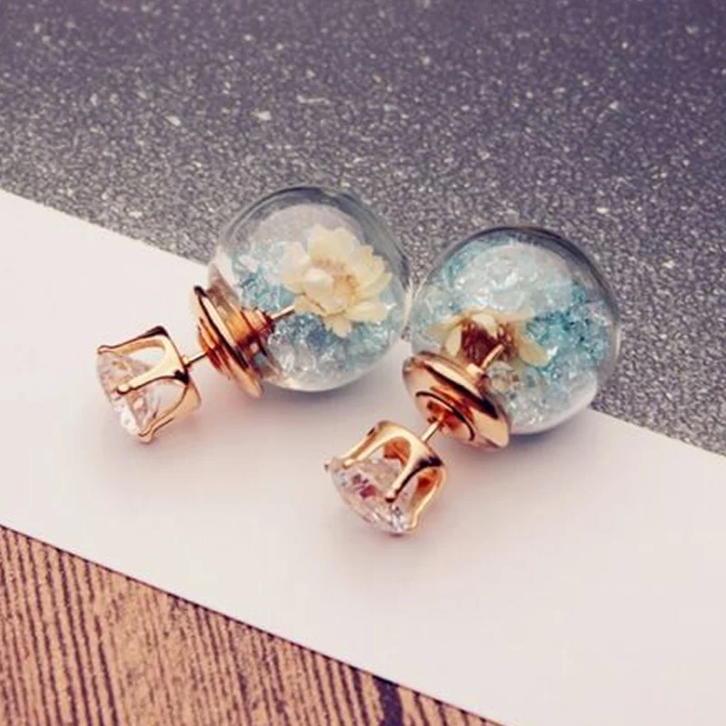 Hot Fashion Women Lady Elegant Flower Spherical Rhinestone Ear Stud Earrings