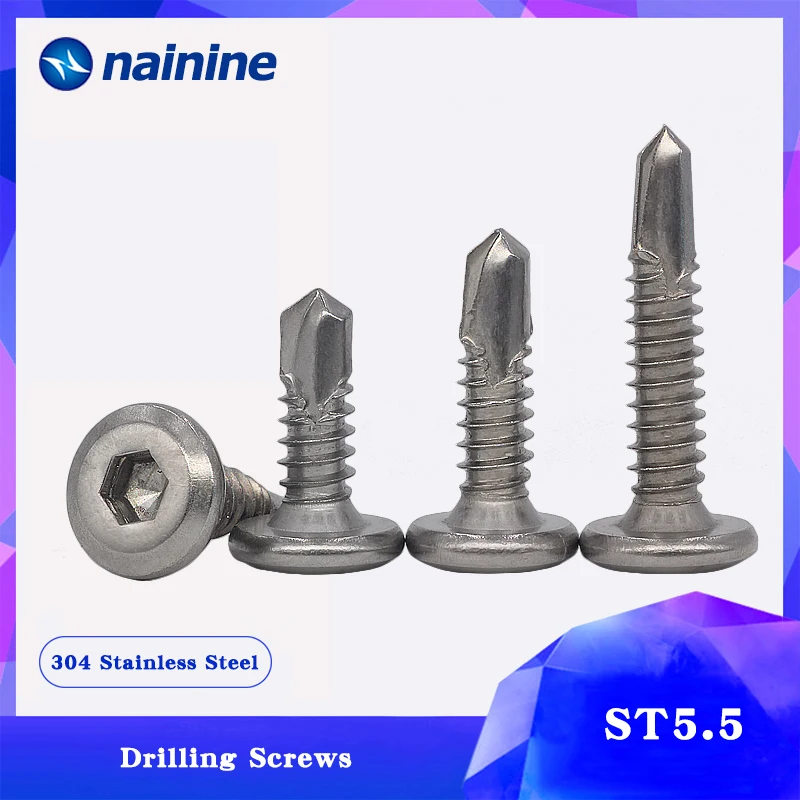 

410 Stainless steel ST5.5 Flat Head Hex Self-tapping Screws Drilling Tail Screw HW293