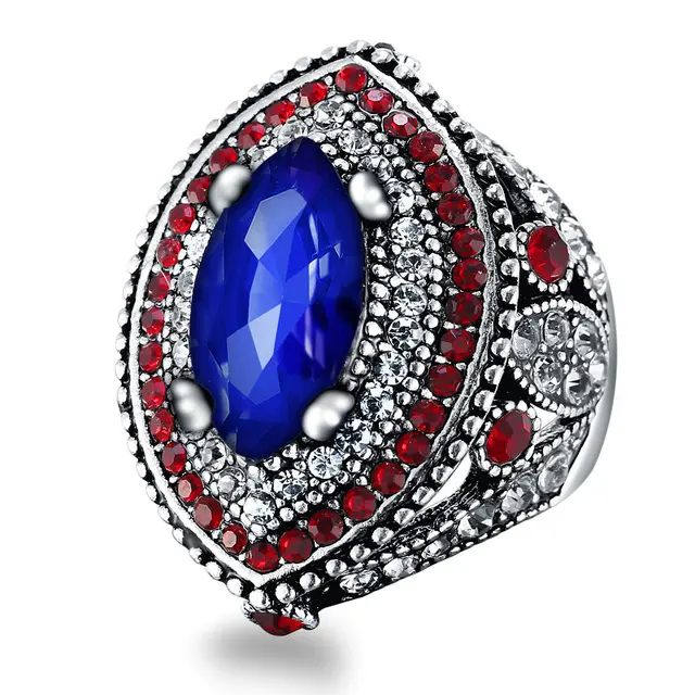 new design turkey jewelry vintage big wedding rings for women retro plating gold mosaic blue stone - Big Wedding Ring new design turkey jewelry vintage big wedding rings for women retro plating gold mosaic blue stone - Big Wedding Ring