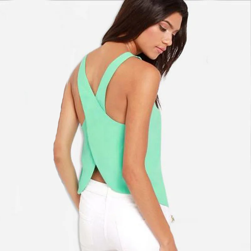

2016 Spring Women Summer Blouses Chiffon Candy Color Casual Lady Sexy O Neck Backless Shirts Strap Solid Blouse Tops S-XXL S014