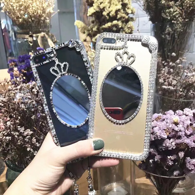 

Queen crown rhinestone mirror phone case cover For Samsung galaxy j2 j4 j5 j6 j7 j8 a5 a6 a7 a8 2017 2018 prime plus pro