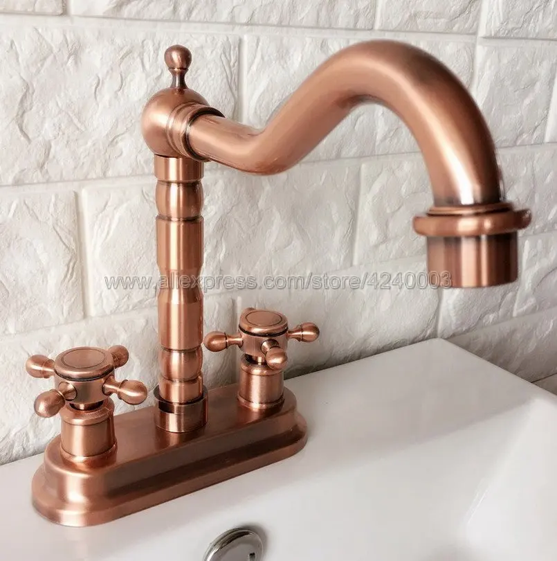

Antique Red Copper Basin Faucets Double Handle Bathroom Sink Faucet Deck Mounted Hot and Cold Water 2 Holes Mixer Tap Krg044