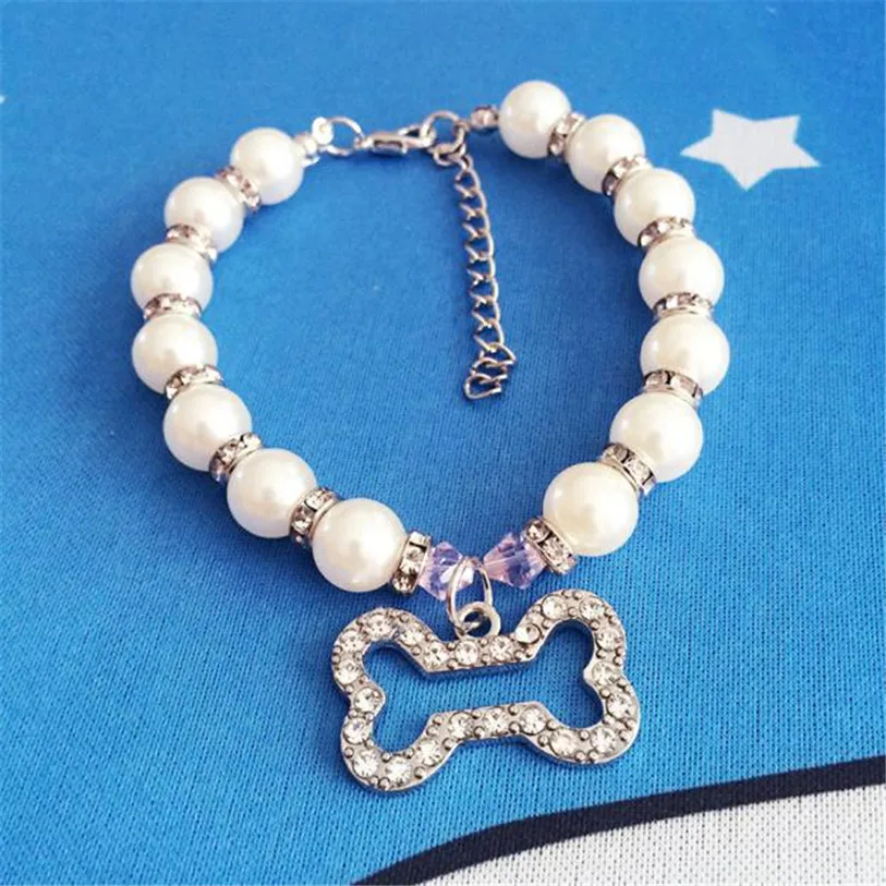 Pearl Rhinestone Mini Pet Dog Necklace Collar Pendant for Pet Puppy Small Dogs Cats Party Decor Dress Up Pet Supplies 40JA22 (4)