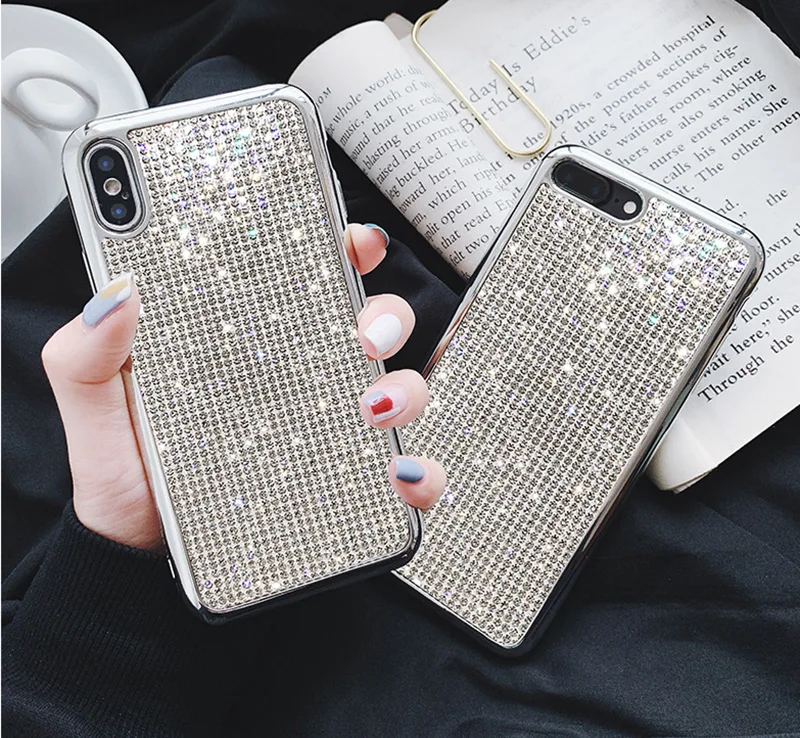 Роскошный чехол с электропластиной и стразами для iPhone X XS MAX XR 8 7 6 6s Plus мягкие чехлы