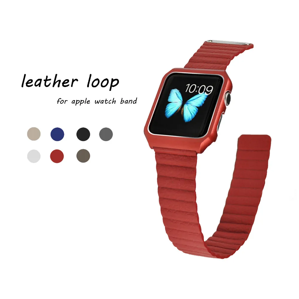 

Leather Loop strap for apple watch band 42mm 38mm & Stainless Steel Metal Case Magnetic Leather watchBand for iWatch 3/2/1
