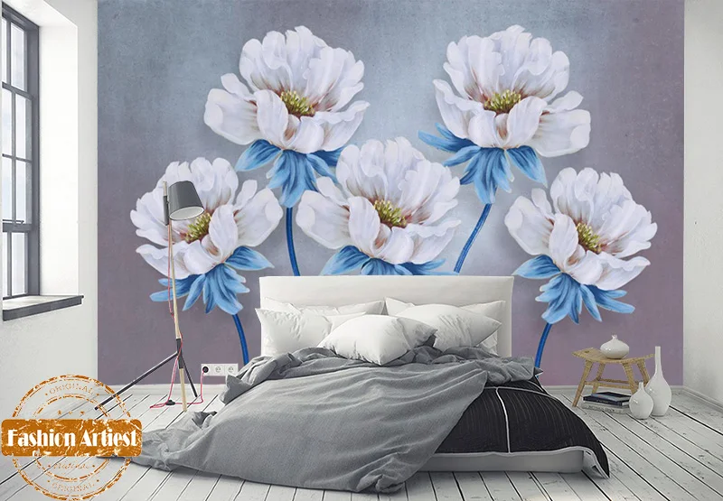 أوروبا الصيف زهرة ملكة خلفيات جدارية مخصصة الأبيض الفاوانيا النفط اللوحة مكتب أريكة نوم غرفة المعيشة مقهى بار مطعم