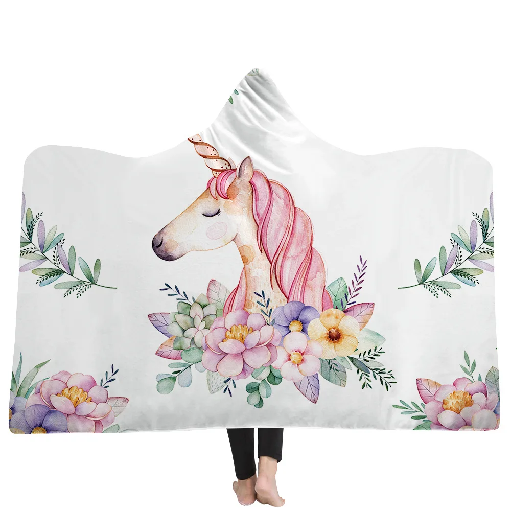 

3D Digital Printing Unicorn Series Super Soft Cozy Throw Blanket In Cap Warm Blanket for Couch Throw Travel Hooded Blanket