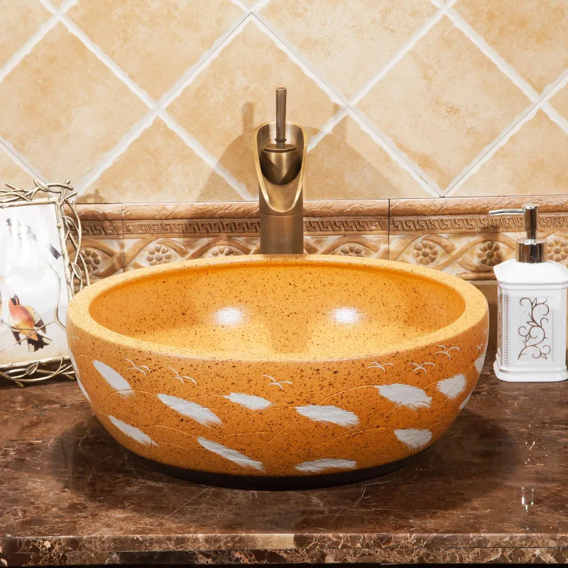 Jingdezhen Bathroom ceramic sink wash basin bowl Porcelain Counter Top vanity sink ceramic Wash Basin Bathroom Sink  (10)