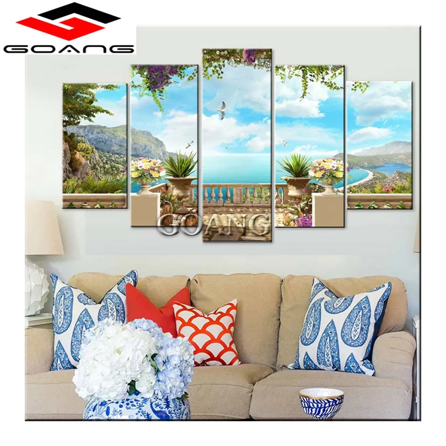 

5d diy diamond painting 5pcs cross stitch diamond embroidery natural scenery diamond mosaic paintings decor Blue Sky Sea garden