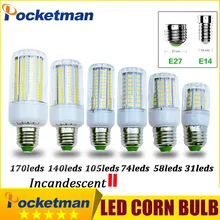 Лидер продаж светодиодный свет кукурузы лампа 50 Вт 40 Вт 30 W 25 W 15 W 12 W, лампы накаливания, заменены E14 e27 светодиодный свет кукурузы лампа SMD 5730 85-265 V