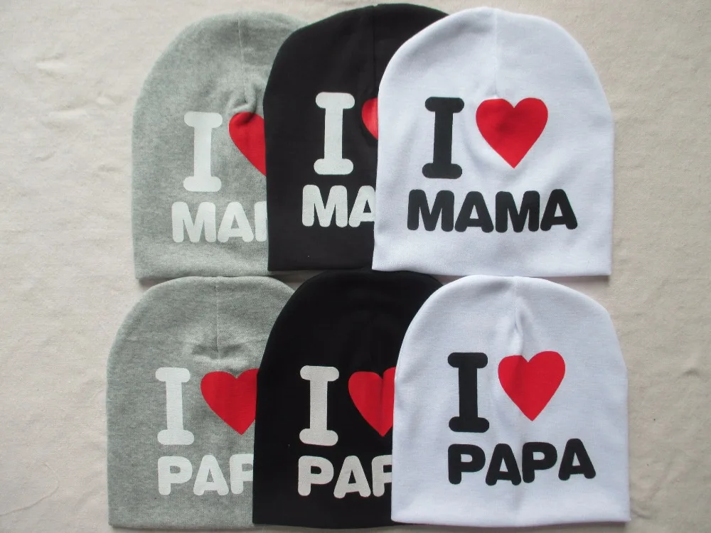 Новинка года, весенне-осенняя вязаная теплая хлопковая Шапка-бини для малышей, для маленьких мальчиков и девочек, Шапки для малышей с принтом «I LOVE PAPA MAMA»