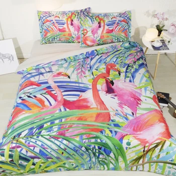 

Jungle flamingo Digital print Bedding Set Quilt Cover Design Bed Set Bohemian a Mini Van Bedclothes 3pcs JF508