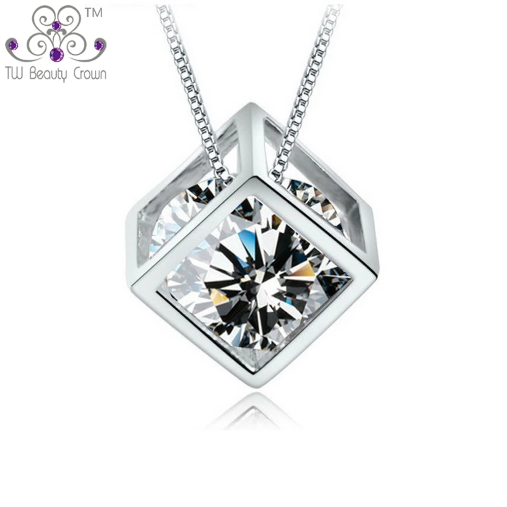 

1 Pc Genuine 925 Sterling Silver Shining Clear Cubic Zirconia Pendant Necklaces For Women 2017 Fashion Jewelry Lovers Gifts