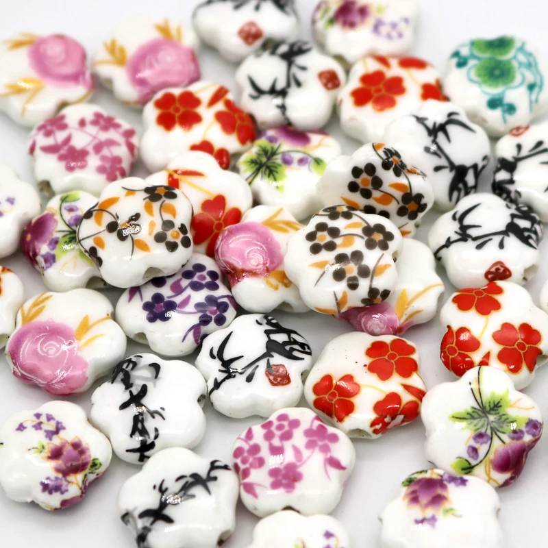 

Cheap Beads Wholesale 10pcs Mix Color Flower Shape Ceramic Porcelain Beads For Jewelry DIY Making Handmade Loose Charm Bead