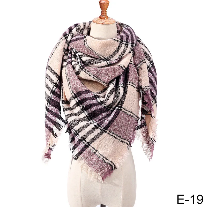 Модный женский зимний шарф, клетчатая шаль, Женский треугольный шарф, осенний зимний теплый кашемировый шарф, несколько цветов - Цвет: 19