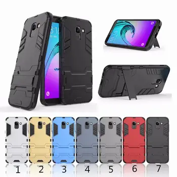 

50pcs/lot New Hybrid 2 in 1 Hard PC +TPU Protector Phone Back Case For Samsung J4 2018 J6 2018 With Stand Flexible Armor