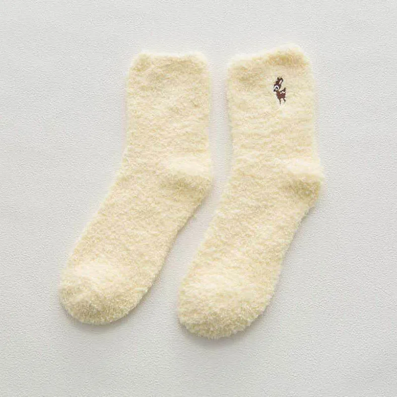 1 пара утолщенных женских носков с вышитыми оленями и кошками милые плюшевые теплые носки для сна для девушек и женщин зимние мягкие носки