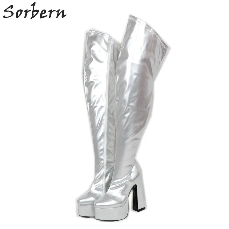 Shoes High Boots Heel Boots Catwalk Heel Boots silver-colored elegant 
