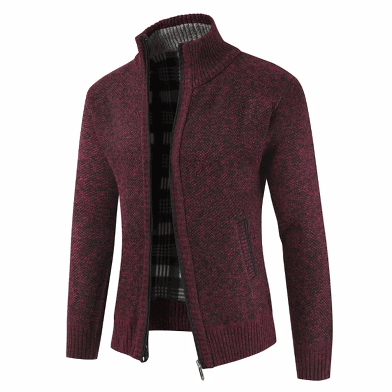 Man Autumn Winter Clothing M-3XL Plus Size Zipper Knitted Sweaters Male Long Sleeve Stand Collar Cardigan Jacket Coat Outwear