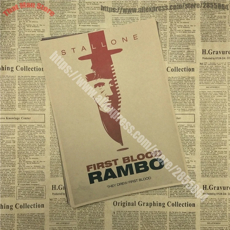 Первый кровавый столон Рэмбо Джон ранбо Винтаж Ретро Матовая крафт-бумага античный плакат Настенная Наклейка домашний декор 42X30 см - Цвет: Черный