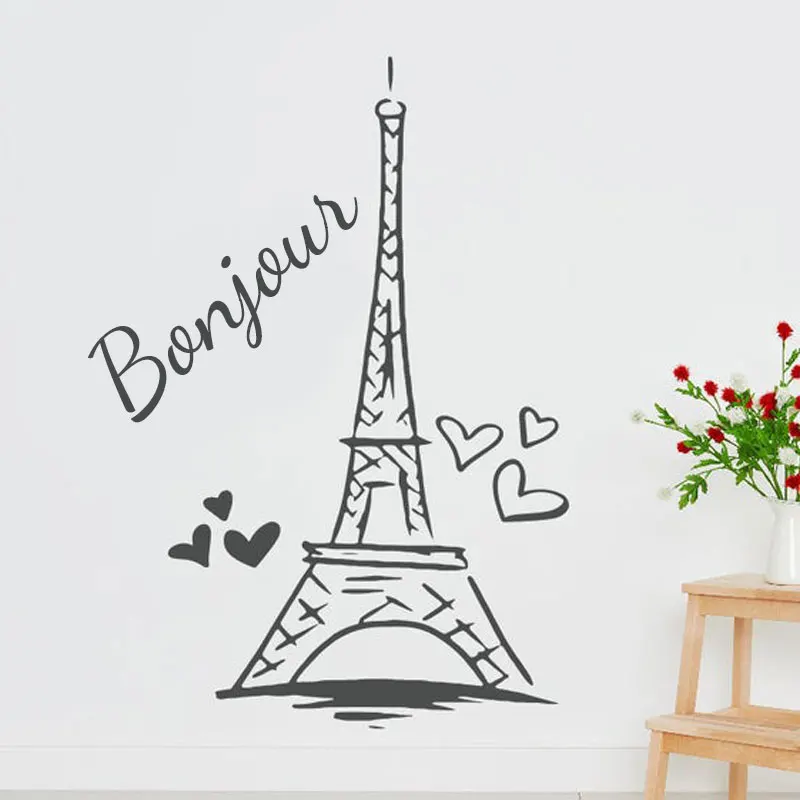 Paris Tower Wall Sticker Personalized Kids Girls Name Vinyl Home Decor Room Decals Nursery Baby Bedroom Murals Custom A203