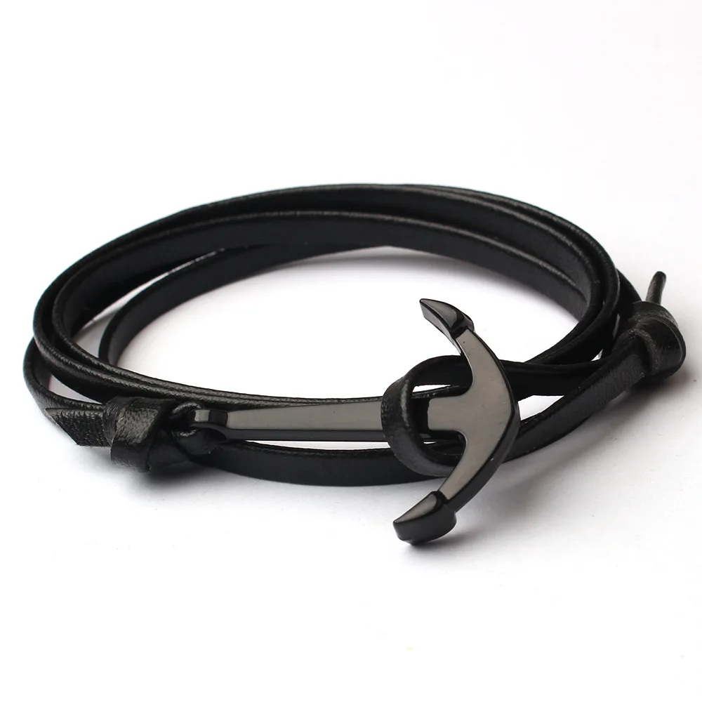 

2017 new black anchor multilayer leather bracelet for men an women